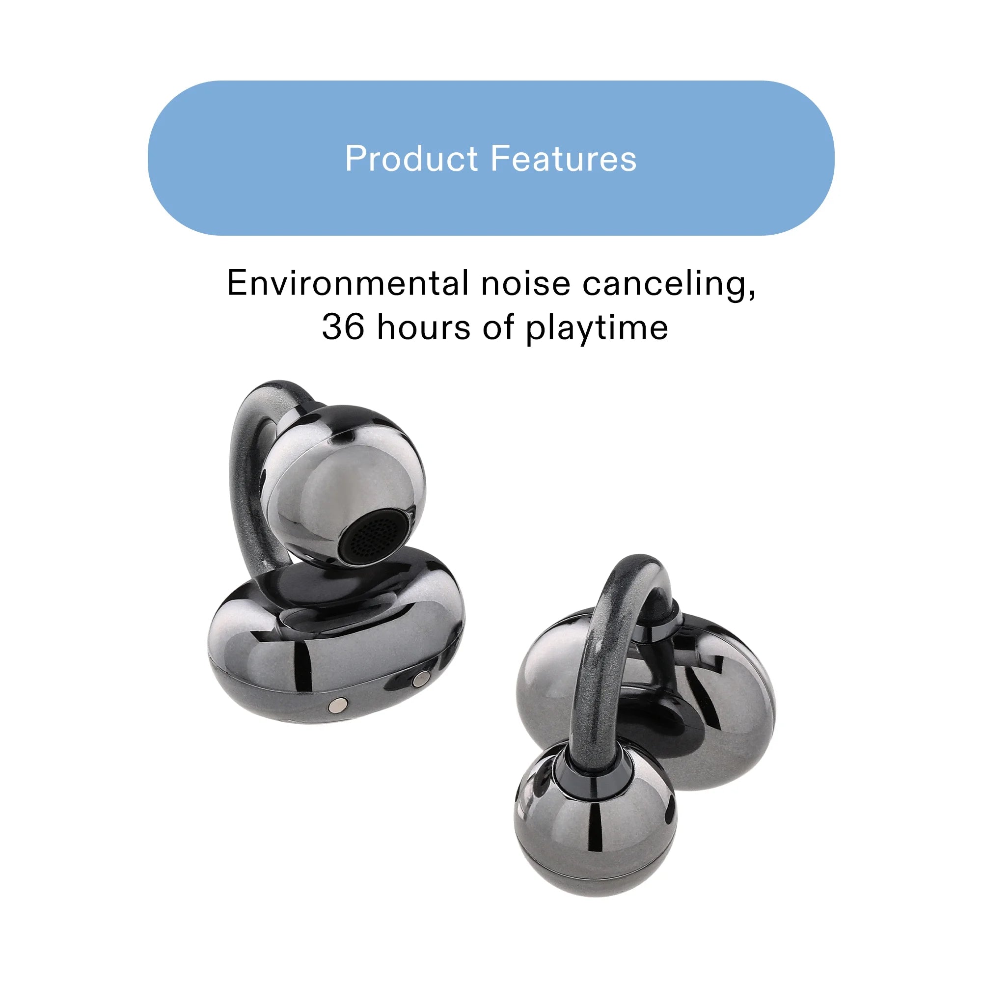onn Nebulode Pro Open-Clip Wireless Earbuds, Blue