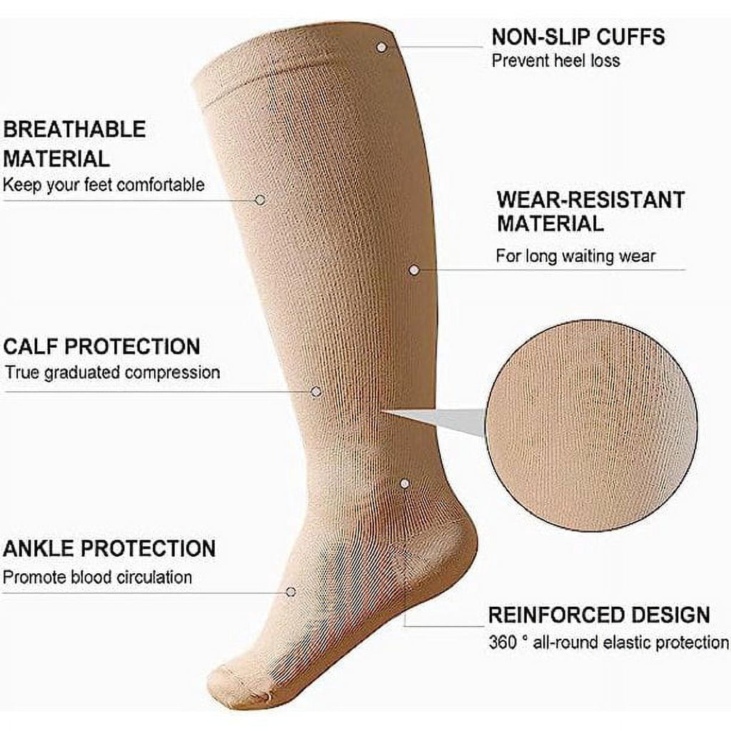 2 Pairs Wide Calf Compression Socks for Women Men AMITOFO Circulation 20-30mmHg Plus Size Knee High Support Stockings for Medical | Circulation | Nurses | Running | Travel, Black 4XL