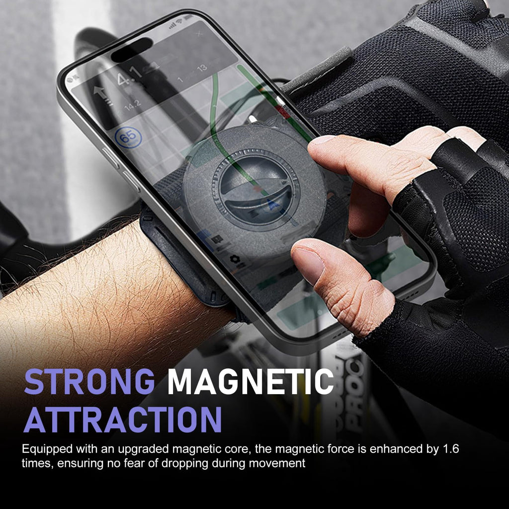 Magnetic Wristband Phone Holder for Running, Adjustable Sports Armband Cell Phone Holder, Hands-Free Phone Accessories Holder, for Biking Walking Selfies Videos Hiking Live Broadcast (Black)