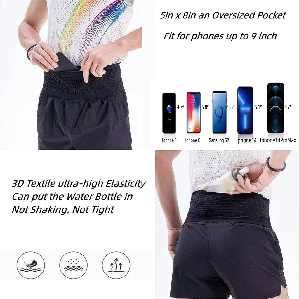 Scheam Slim Running Belt | Travel Money Belt | Waist Bag | Running Waist Pack | Slim Fanny Pack for Running | Hidden Pockets for Travel (Black, m)