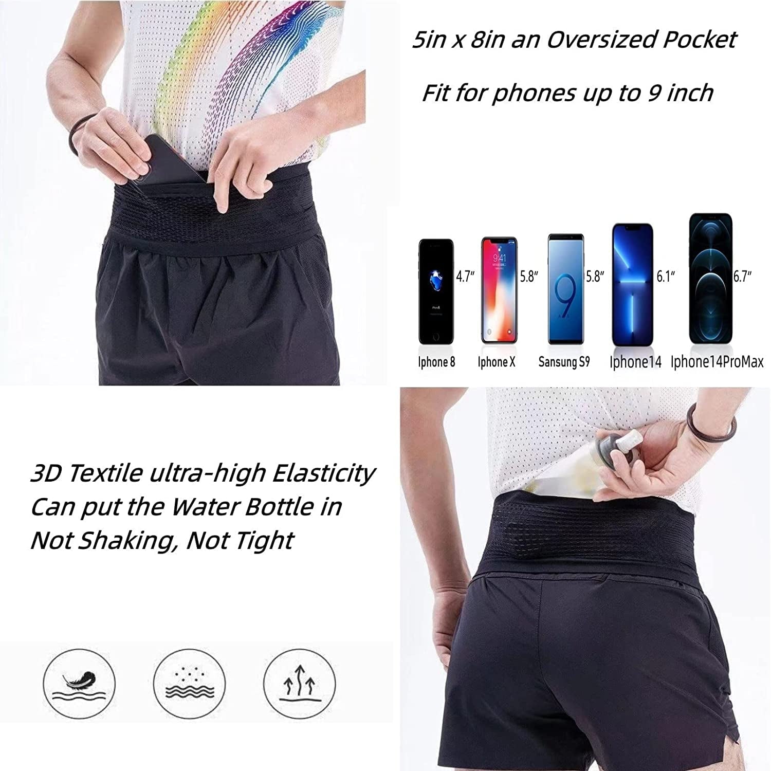 Scheam Slim Running Belt | Travel Money Belt | Waist Bag | Running Waist Pack | Slim Fanny Pack for Running | Hidden Pockets for Travel (Black, m)