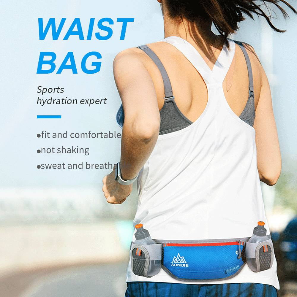 AONIJIE Running Hydration Belt with 2 Water Bottles, Bounce-Free Waist Pouch for Runners