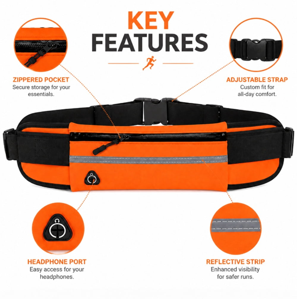 Slim Running Belt Waist Pack, Adjustable Travel Belt Bag for Phone, Keys and Small Essentials, TIKA