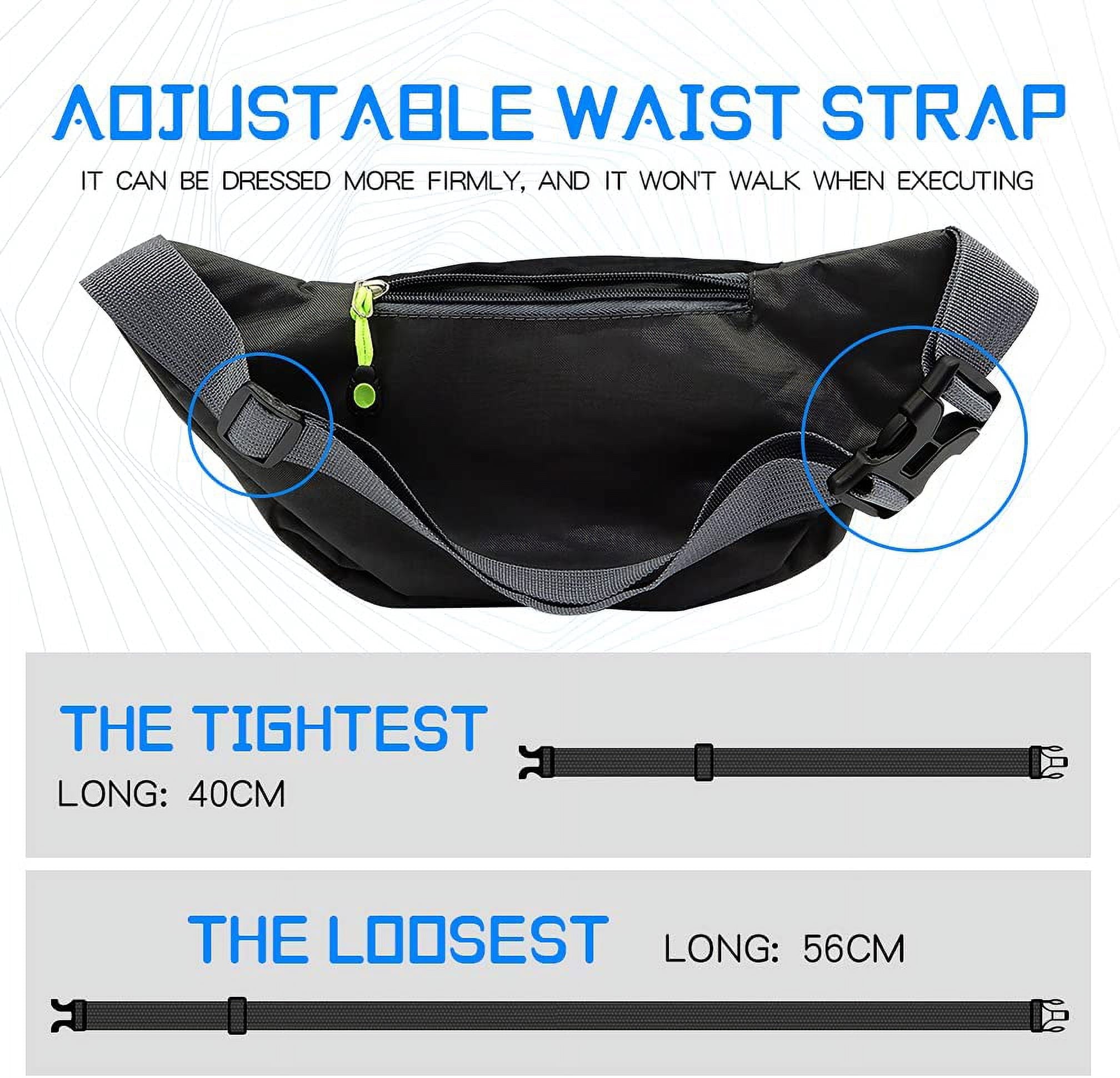 Viaky Black Crossbody Workout Waist Pack 4 Zipper Pockets, Running Belt Fanny Bag for Hands Free Sports Travel & Casual Use, Adjustable Strap Pouch Ideal Gifts for All Phone Carrying Enthusiasts