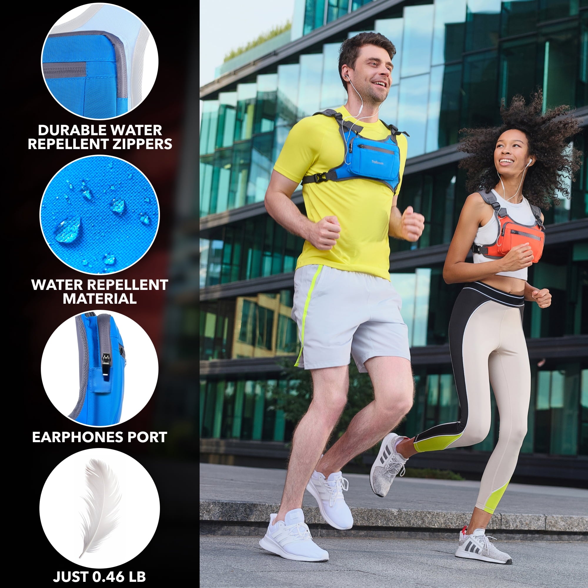 Running Chest Pack, Reflective Vest, Water Repellent, Phone Holder, Workout Bag for Runners, Cycling, Biking, EDC Pouch, Jogging Carrier, Hidden Pocket, Men & Women, Lightweight