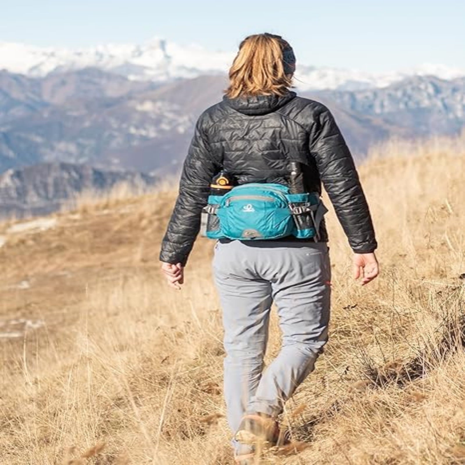 WATERFLY Unisex Large Capacity Hiking with Bottle Holder Nylon Fanny Pack Waist Bag,Gray