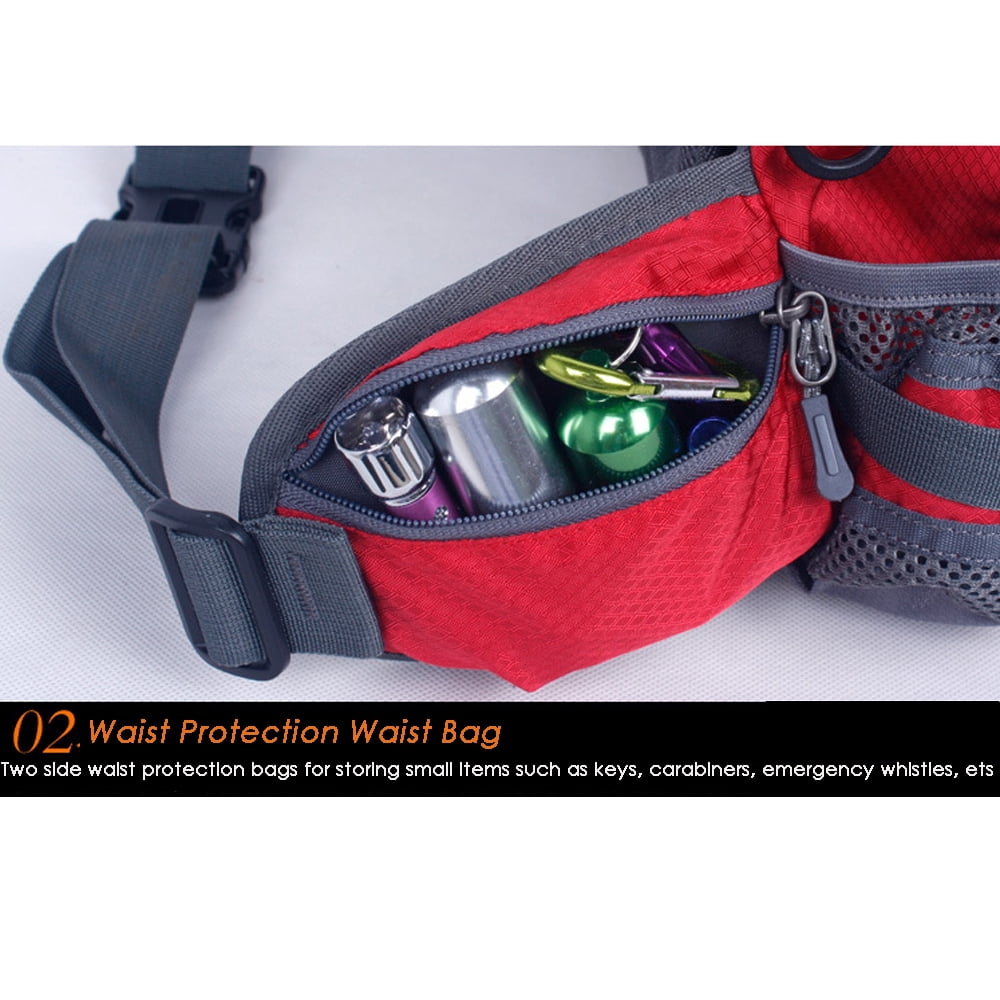 Running Bags Outdoor Fanny Pack Hiking Camping Biking Waterproof Waist Pack 2 Water Bottle Holder Sports Bag for Women Men Black