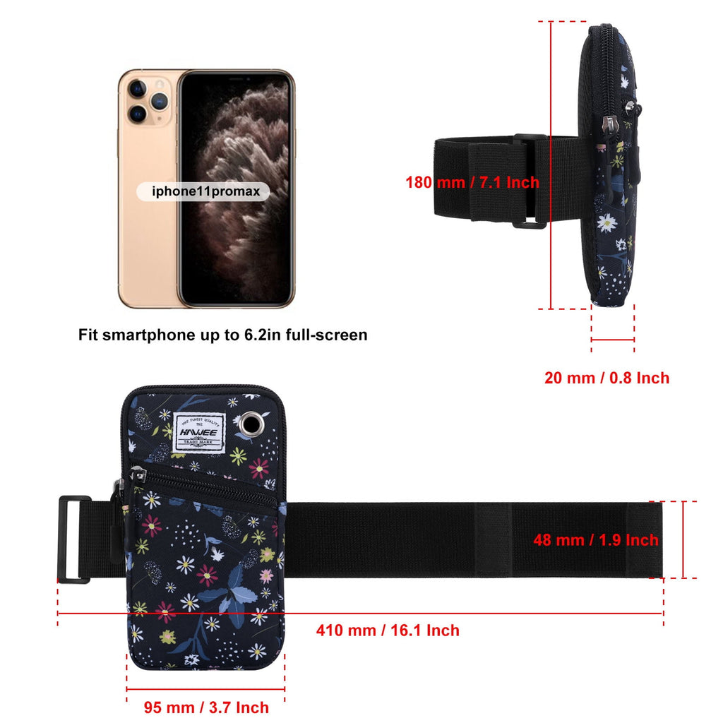 HAWEE Cell Phone Arm Bands Bag for Women Sports Running Pouch Hold Smartphone 6.28 Inches Full-screen, Colorful Flower