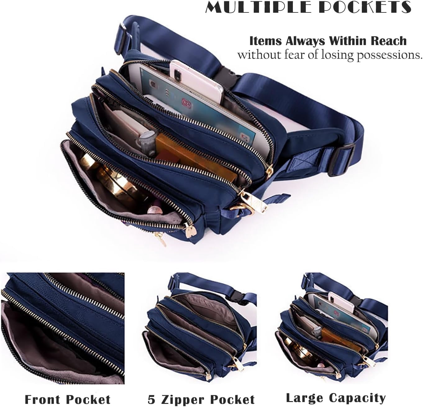 Extra Large Fashion Fanny Pack for Men Women, Waist Bag for Waterproof Hiking Running Biking Gym Outdoor Sports Travel Belt Bag