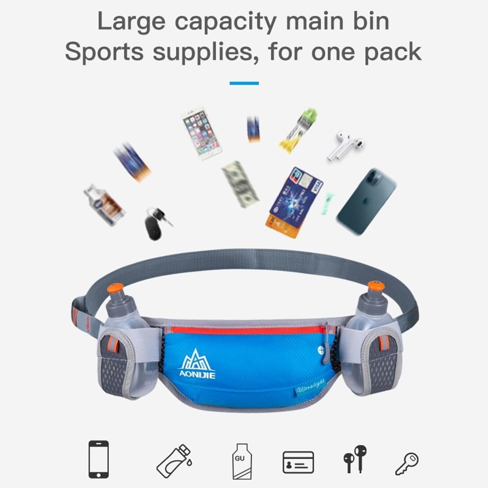 AONIJIE Running Hydration Belt with 2 Water Bottles, Bounce-Free Waist Pouch for Runners