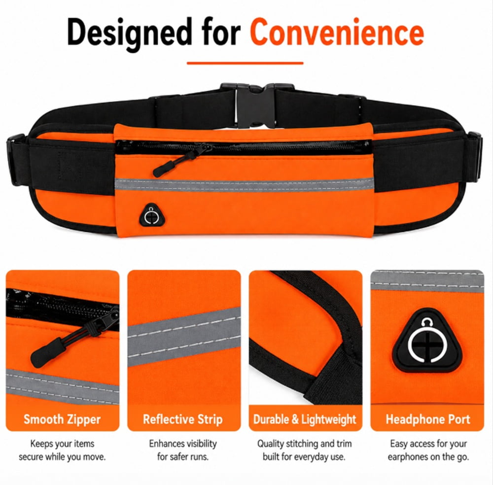 Slim Running Belt Waist Pack, Adjustable Travel Belt Bag for Phone, Keys and Small Essentials, TIKA