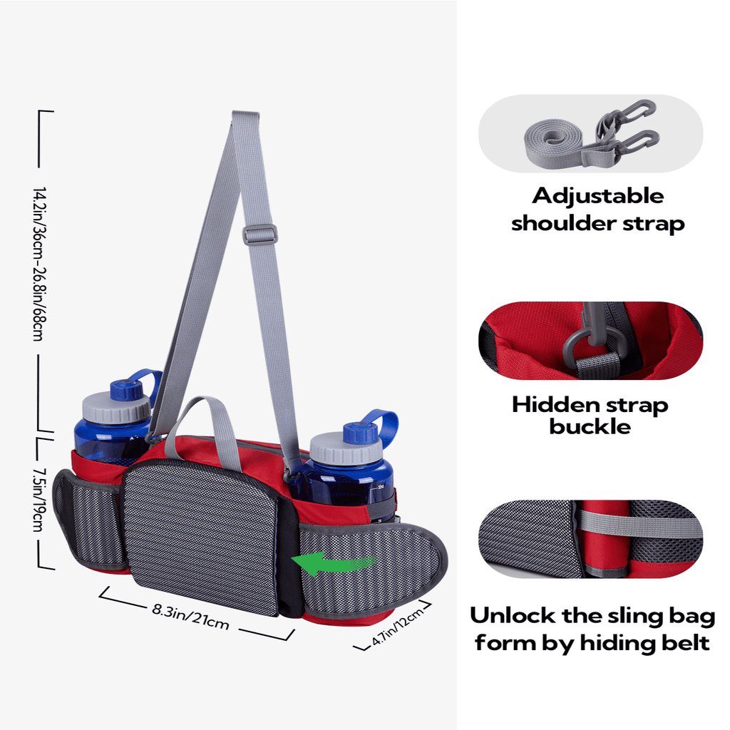 WATERFLY Unisex Large Capacity Hiking with Bottle Holder Nylon Fanny Pack Waist Bag,Gray