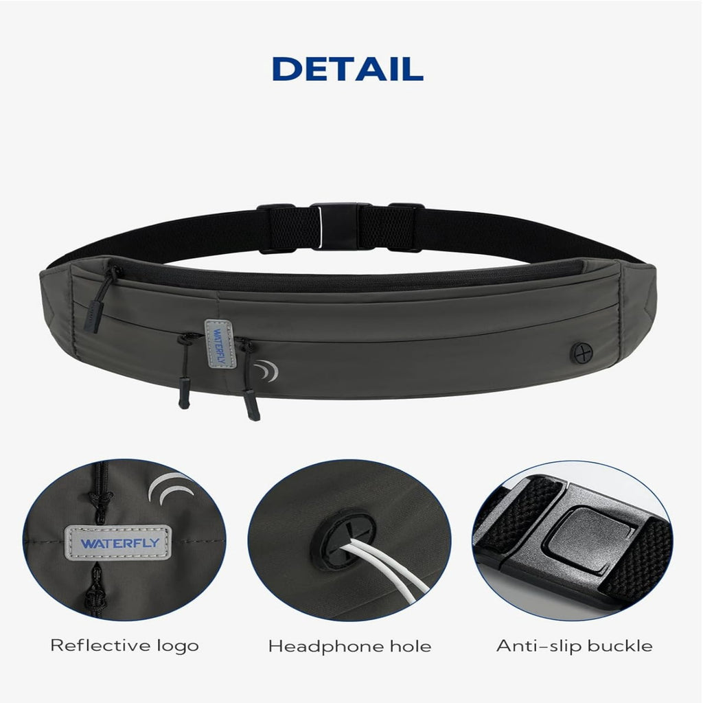 WATERFLY Unisex Adjustable Non-Slip Jogging Exercise Fitness Nylon Running Waist Belt,Black