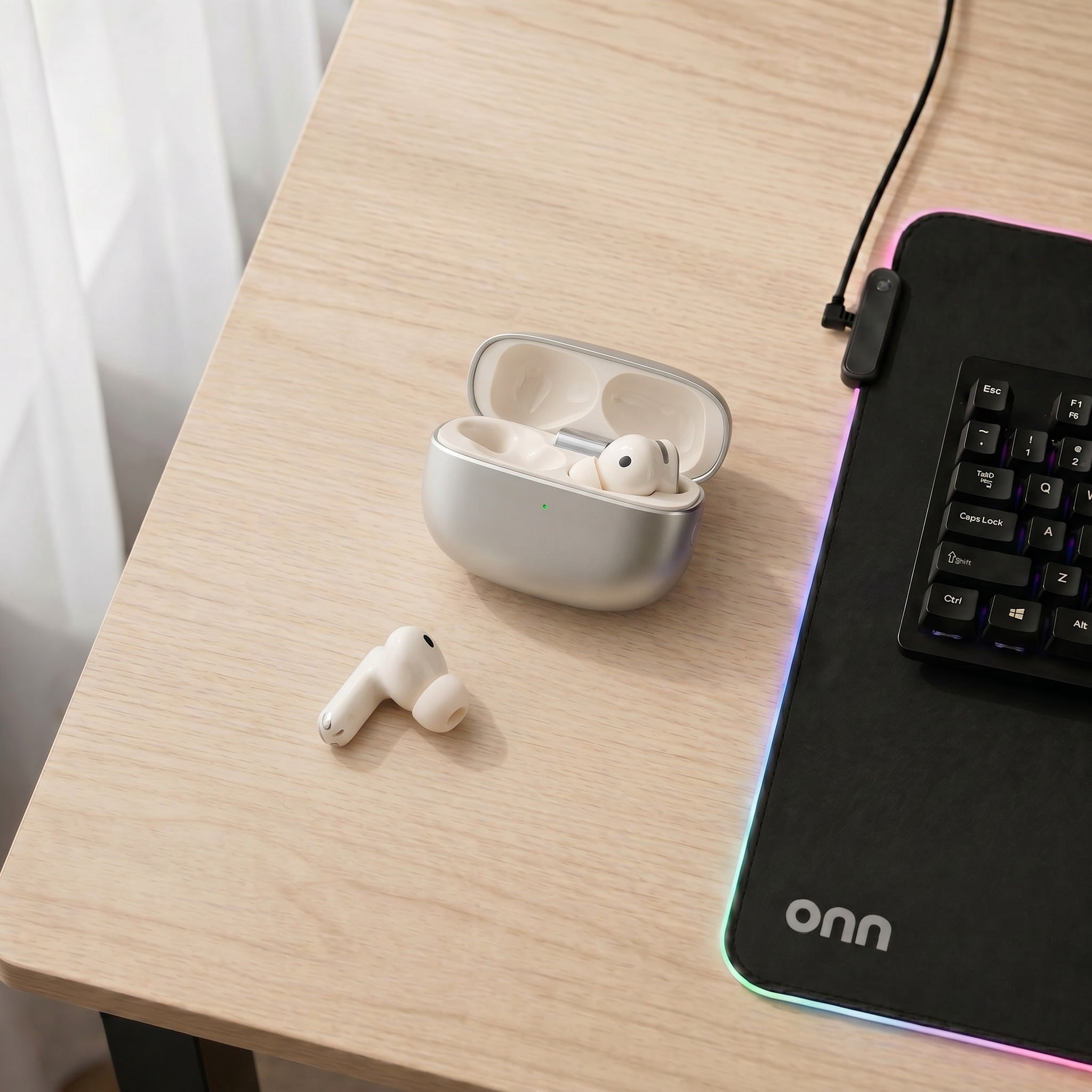 onn TuneTide Pro 2 Wireless Earbuds, White
