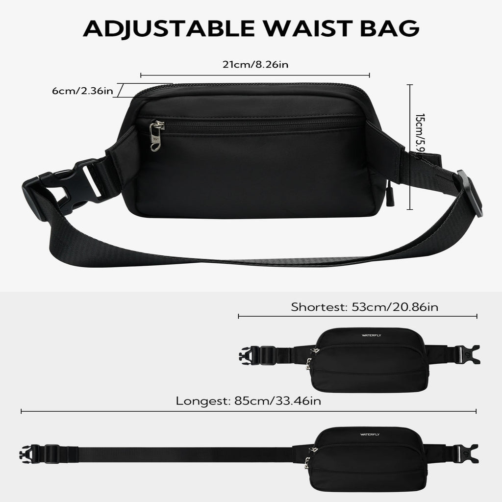 WATERFLY Unisex 2L Walking Hiking Travel Running Nylon Fanny Pack Waist Bag,Black