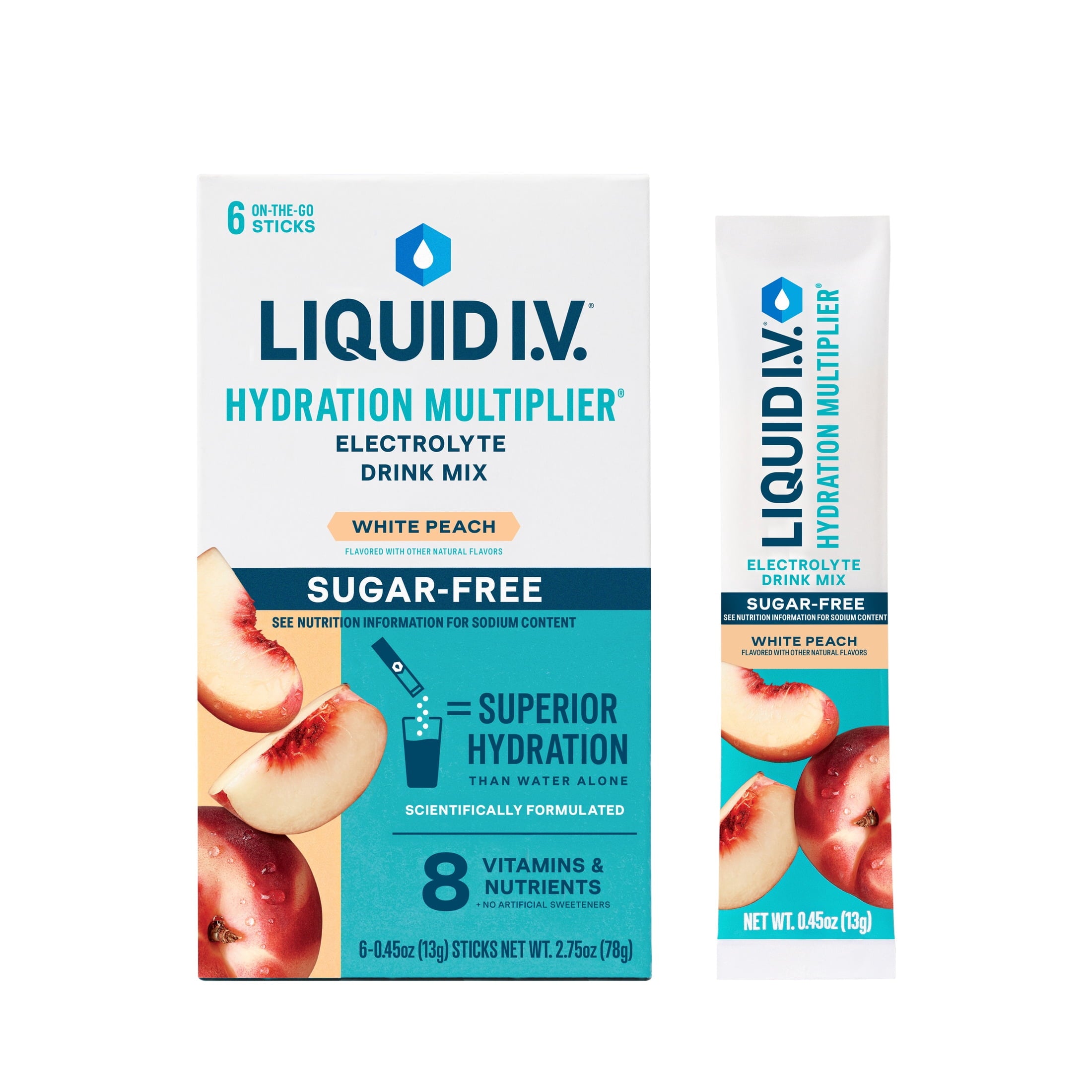Liquid I.V.® White Peach Hydration Multiplier® Sugar-Free Electrolyte Powder Drink Mix, 6 Count Packets