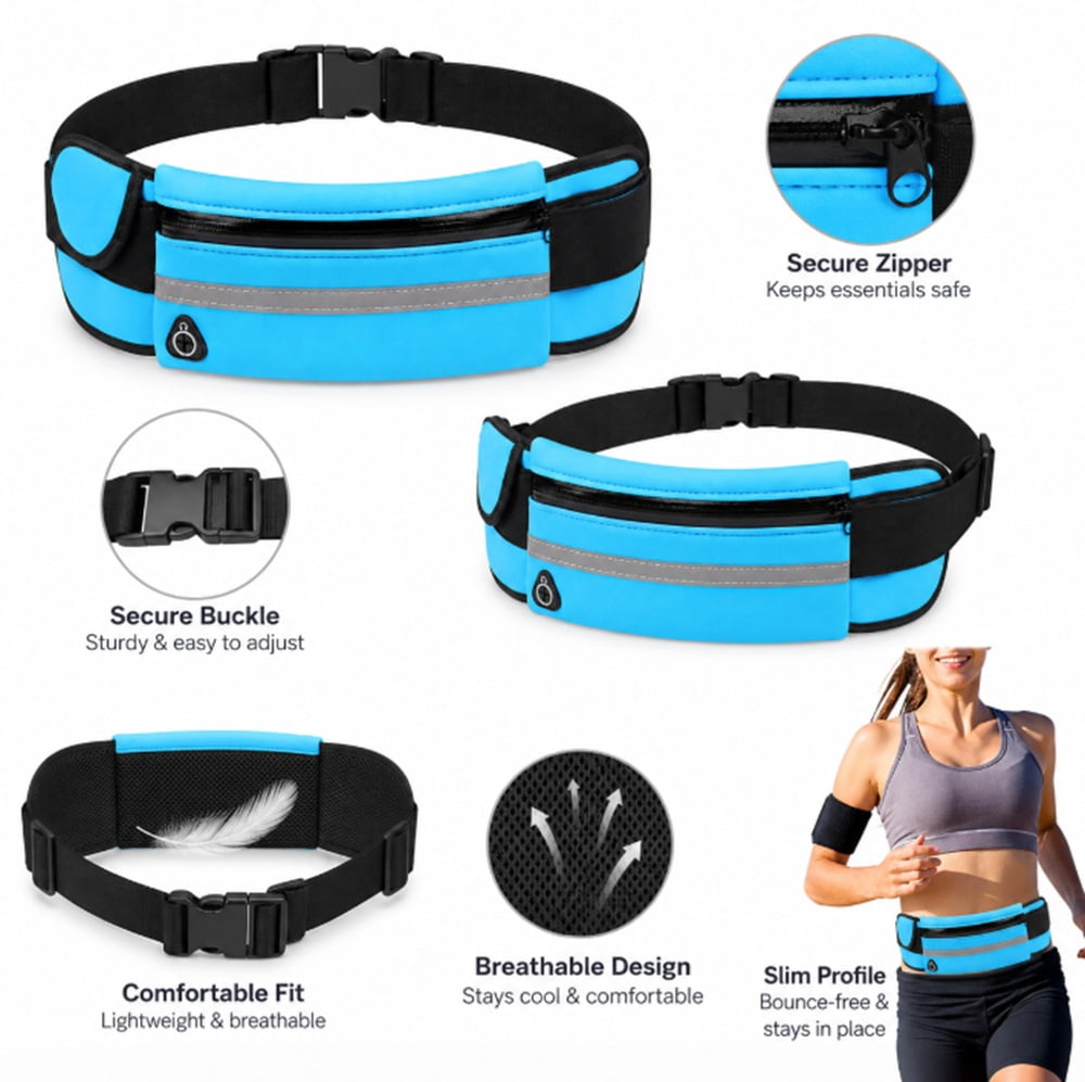Slim Running Belt Waist Pack, Adjustable Travel Belt Bag for Phone, Keys and Small Essentials, TIKA
