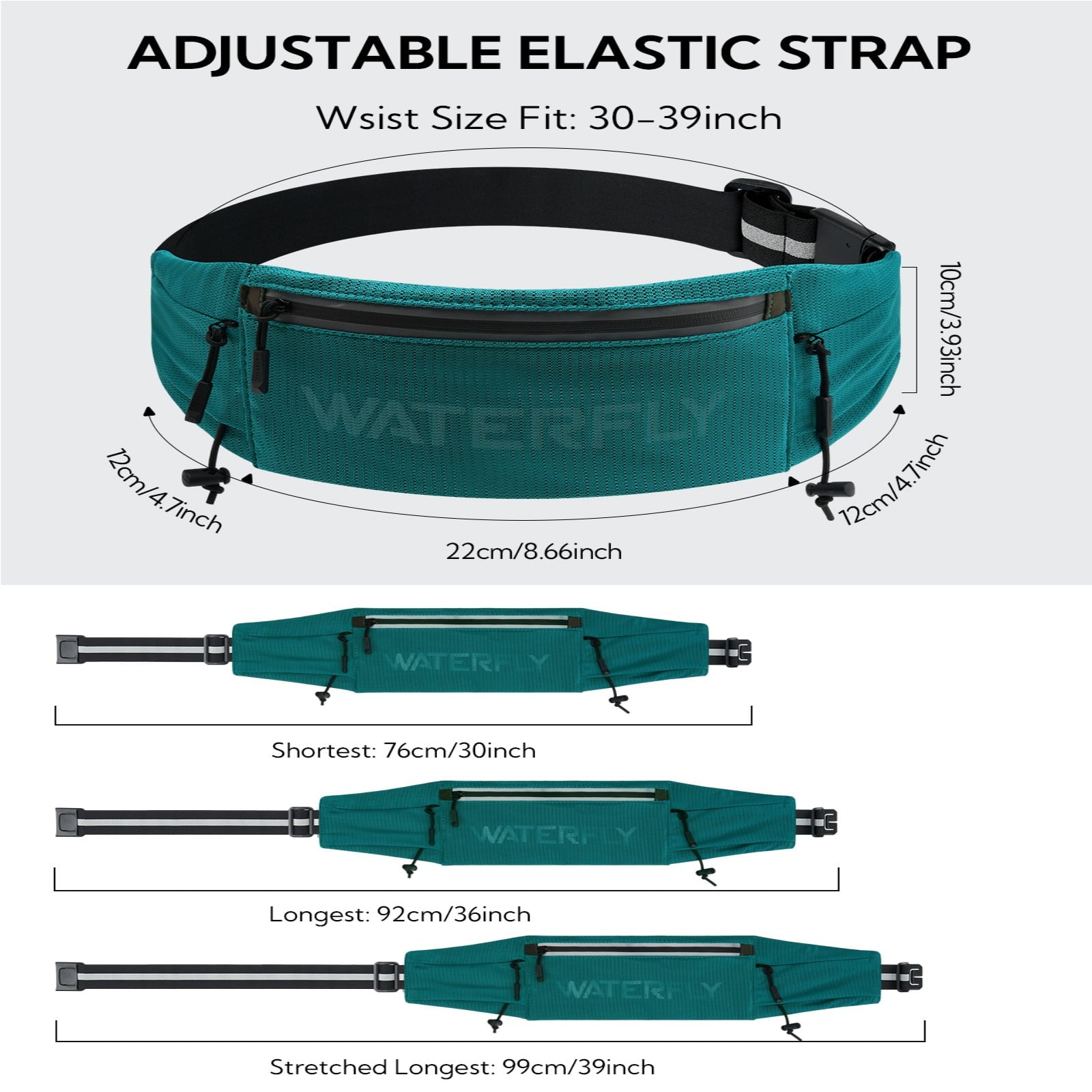WATERFLY Unisex Adjustable Sports Jogging Fitness Nylon Running Waist Belt Band,Black