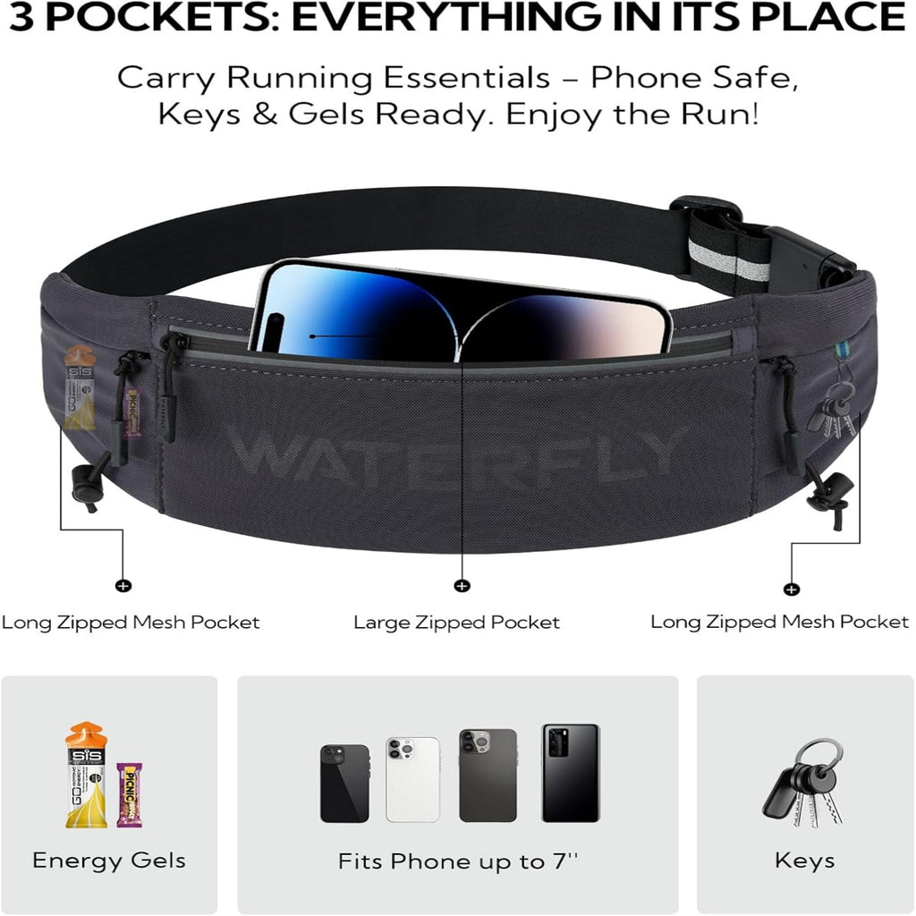 WATERFLY Unisex Adjustable Sports Jogging Fitness Nylon Running Waist Belt Band,Black