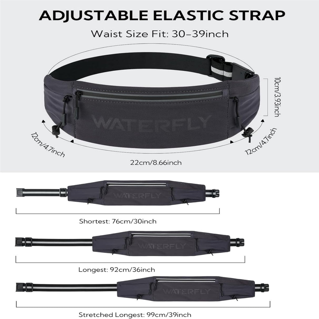 WATERFLY Unisex Adjustable Sports Jogging Fitness Nylon Running Waist Belt Band,Black