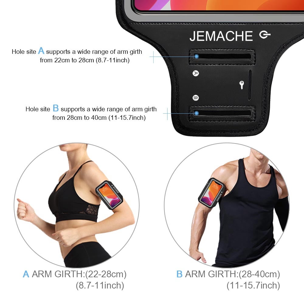 iPhone 16 15 Pro Max & Plus Armband, JEMACHE Gym Sport Workout Running Arm Band Holder for iPhone 16/15/14/13/12/11 Pro Max/Plus (Dark)
