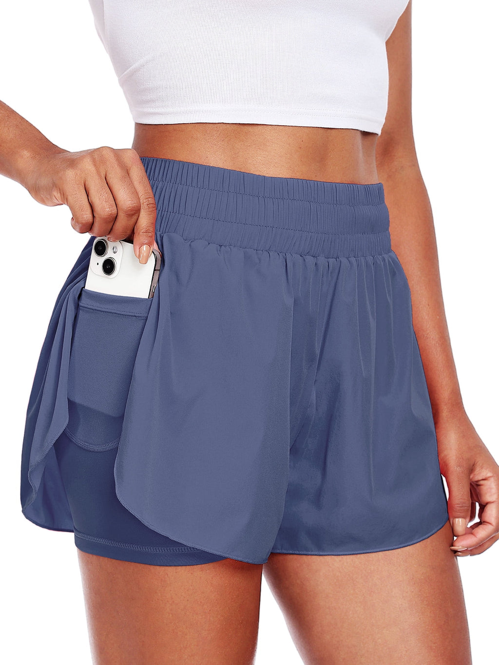 NELEUS Womens 2 in 1 Workout Yoga Shorts for Athletic Gym Running Casual Summer Short with Pocket,Navy Blue,US Size L