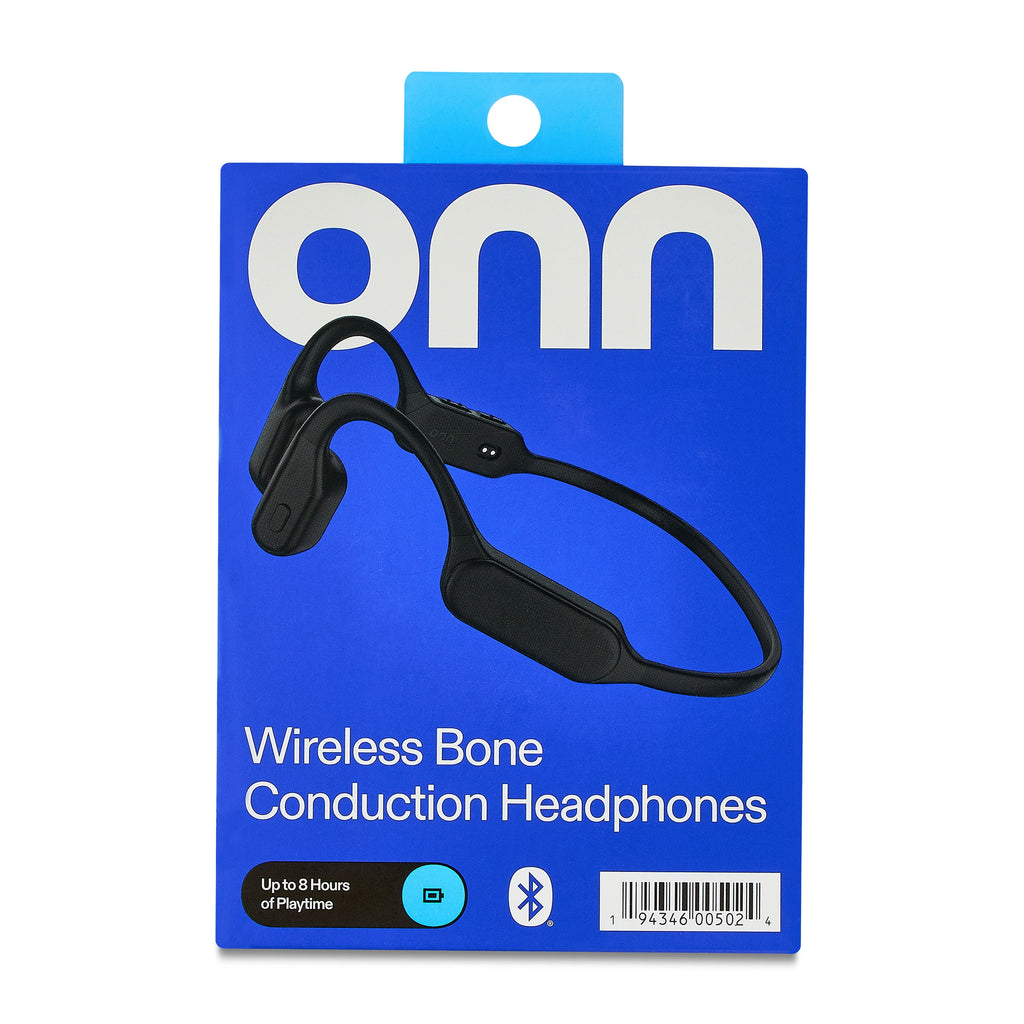 onn Black Wireless Bone Conduction Headphones with Pouch