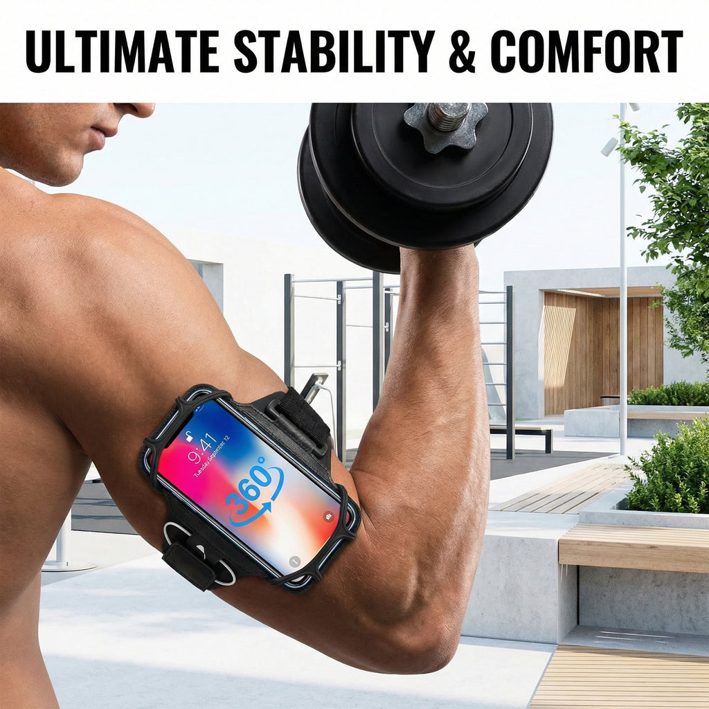 Rotatable Silicone Running Armband – Detachable Phone Holder with Key & Headphone Holder for Outdoor Sports and Exercise