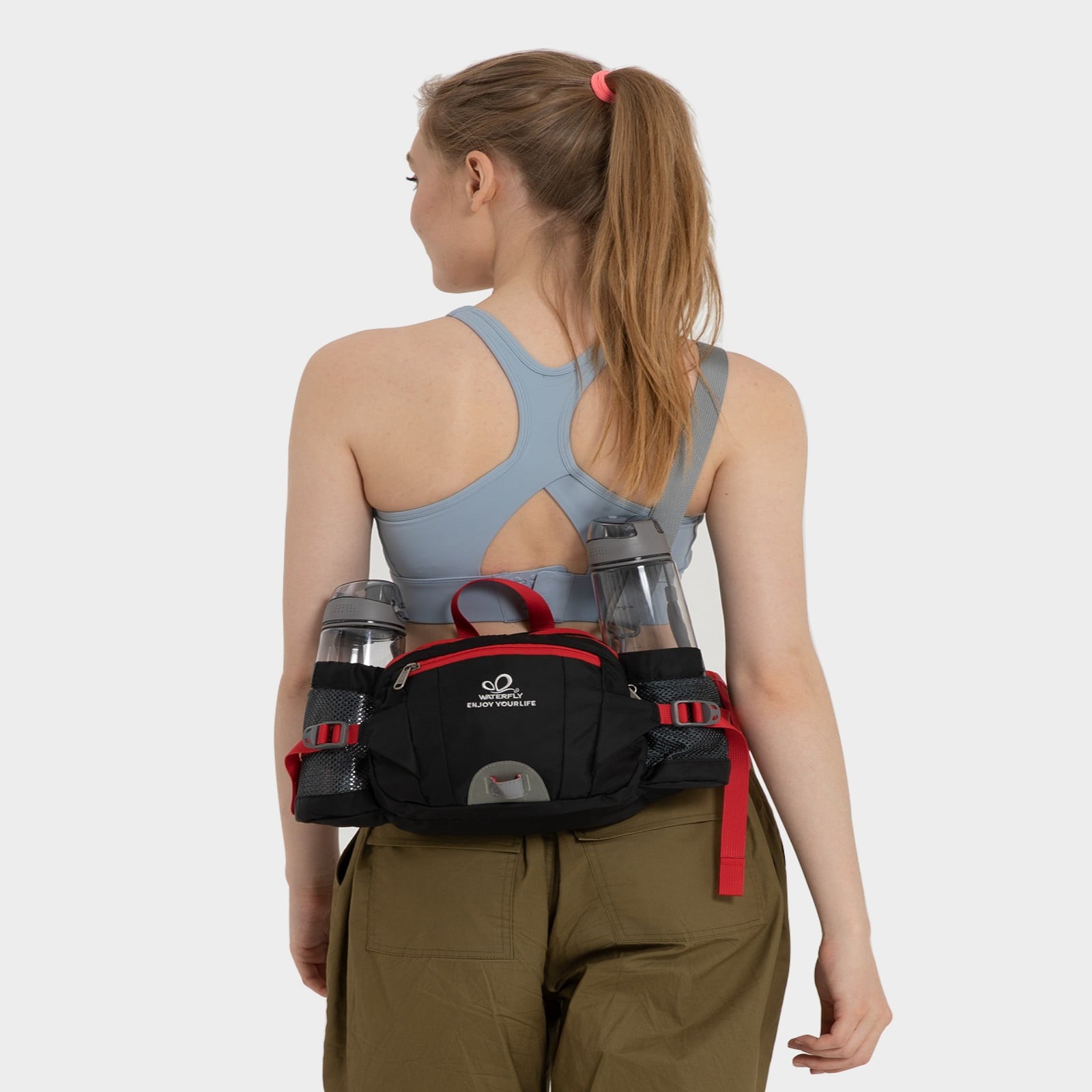 WATERFLY Unisex Large Capacity Hiking with Bottle Holder Nylon Fanny Pack Waist Bag,Gray