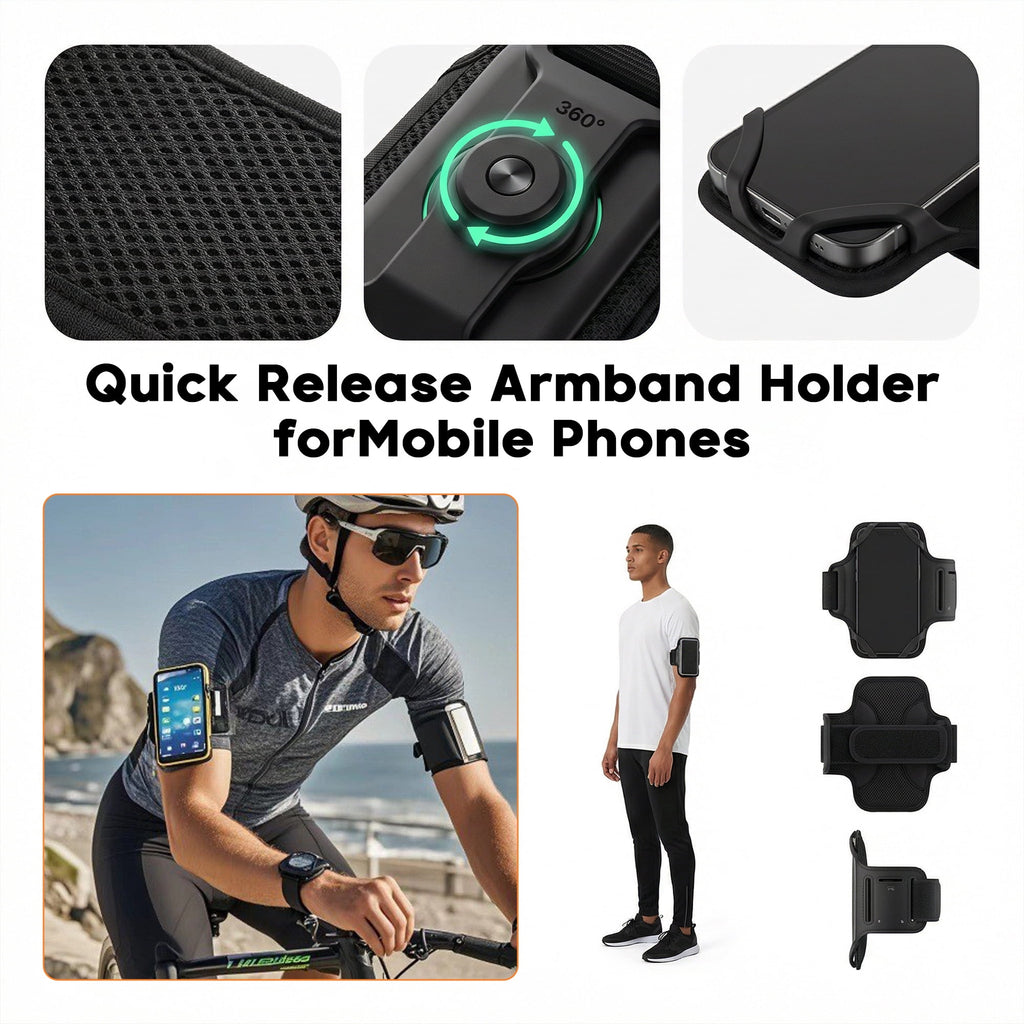 Rotatable Silicone Running Armband – Detachable Phone Holder with Key & Headphone Holder for Outdoor Sports and Exercise