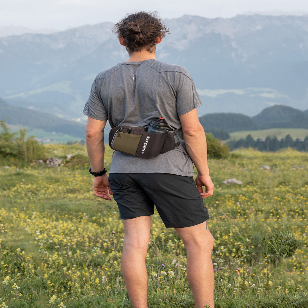 WATERFLY Unisex with Bottle Holder Running Walking Hiking Nylon Fanny Pack Waist Bag,,Blue