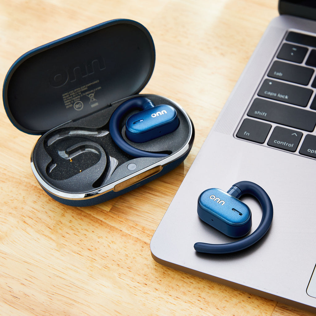 onn Open-Ear Wireless Earphones with Noise Canceling Microphones, Blue