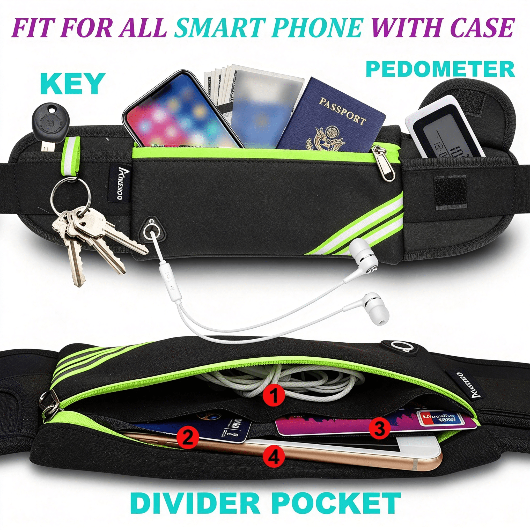 AOMRCOL Slim Running Belt Fanny Pack Phone Holder Money Belt Women and Men | Waist Pack Bag for Hiking Cycling Workout Travelling, Reflective Runners Belt Jogging Pouch, Sport Gear Accessories
