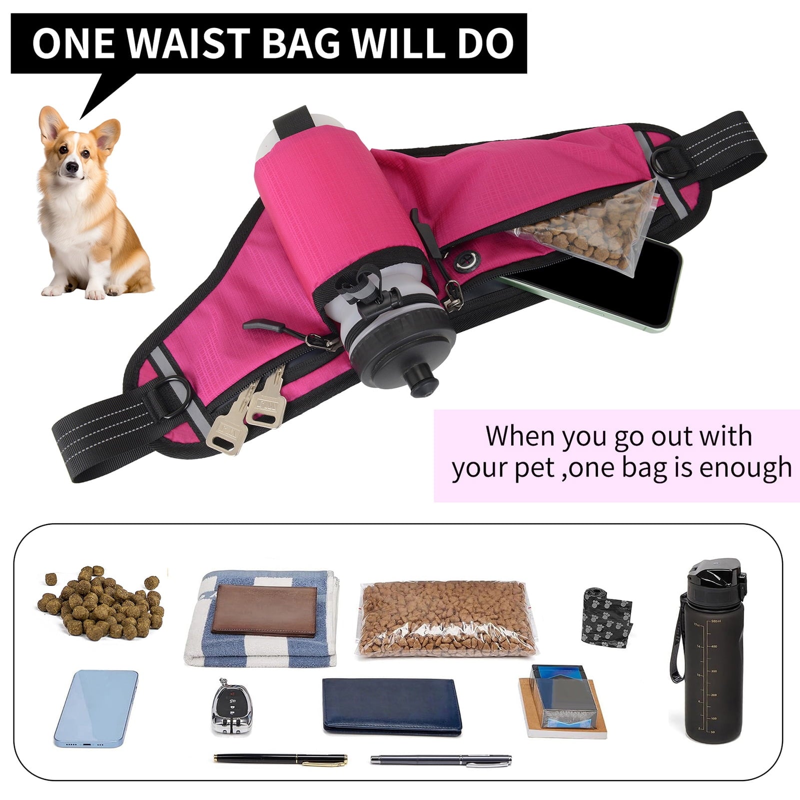 NFTIGB Running Belt Waist Pack Adjustable Hydration Bag with Water Bottle Holder for Runners Men Women, Black (10.63 inches / 27 cm)