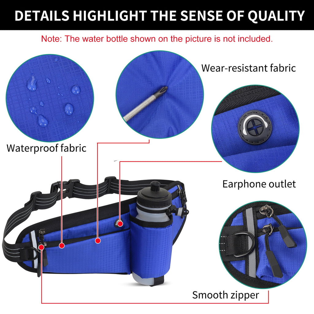 NFTIGB Running Belt Waist Pack Adjustable Hydration Bag with Water Bottle Holder for Runners Men Women, Black (10.63 inches / 27 cm)
