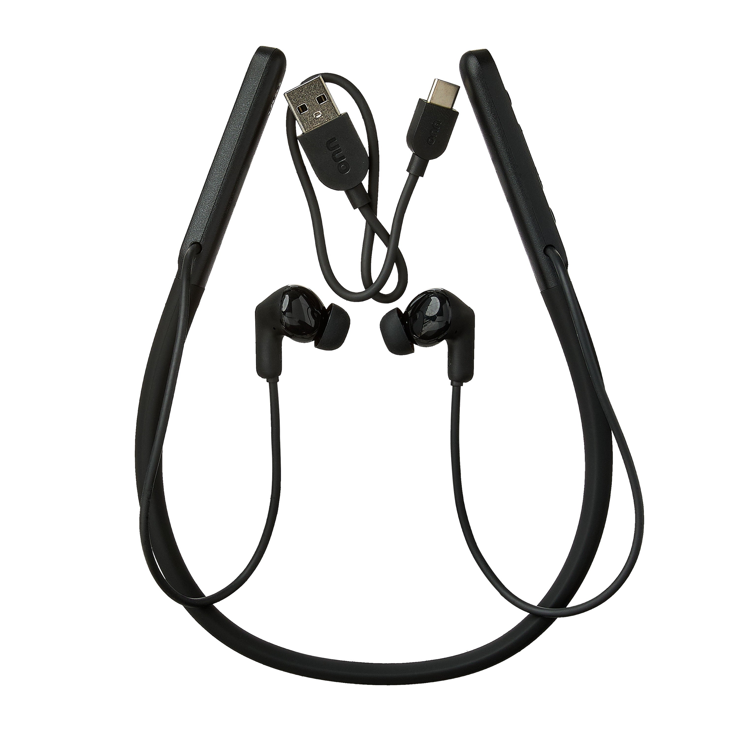 onn Active Noise Canceling Bluetooth Neckband Earphones Black