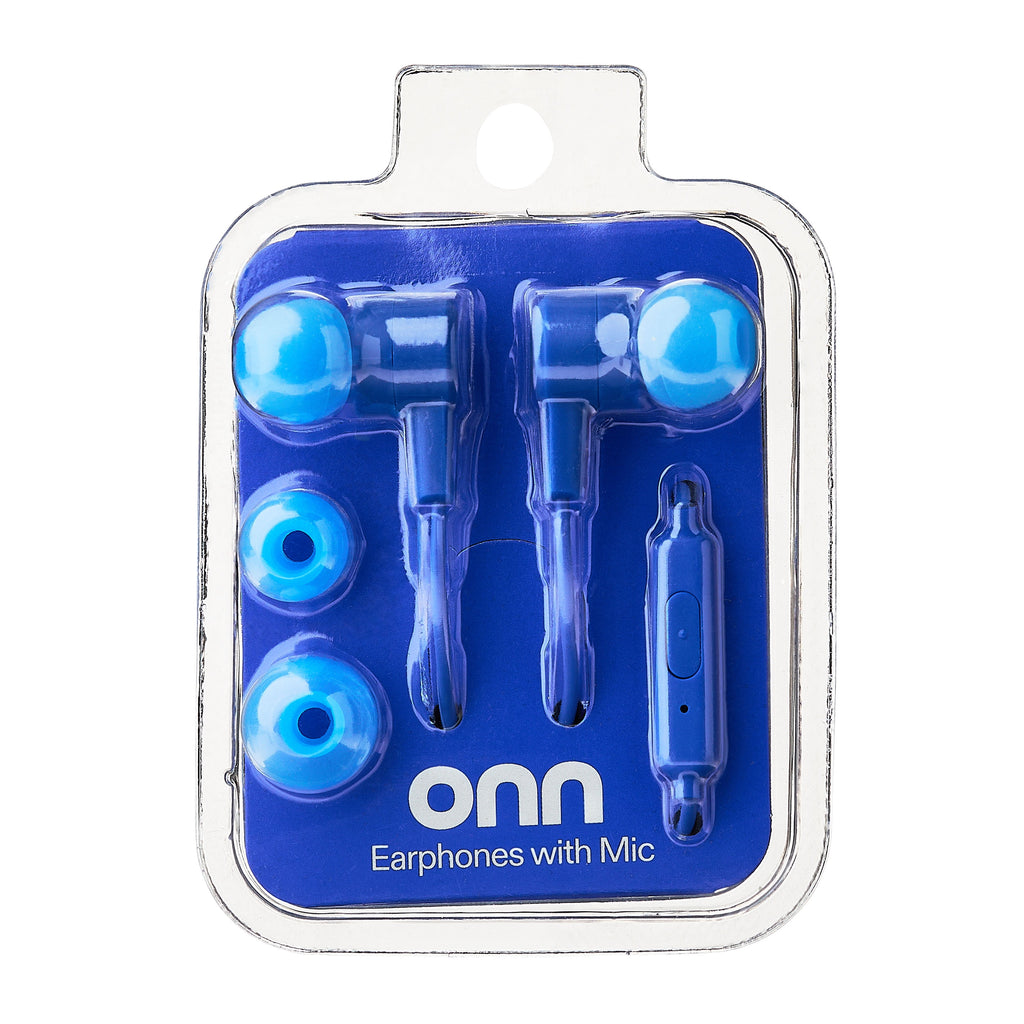 Onn Wired Earphones with Mic and 3.5mm Plug in Black - High-Quality Sound and Comfortable Silicone Ear Tips