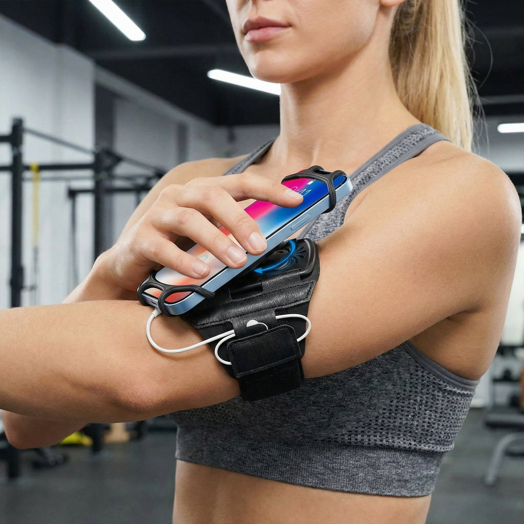 Rotatable Silicone Running Armband – Detachable Phone Holder with Key & Headphone Holder for Outdoor Sports and Exercise