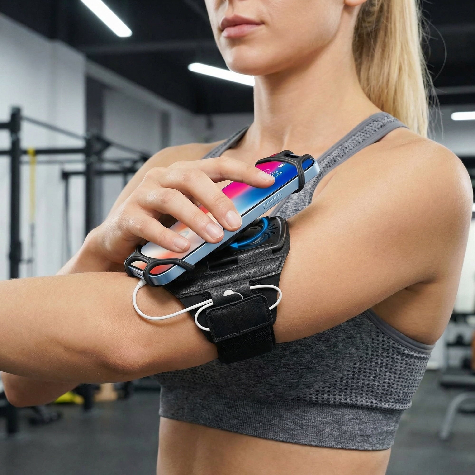 Rotatable Silicone Running Armband – Detachable Phone Holder with Key & Headphone Holder for Outdoor Sports and Exercise
