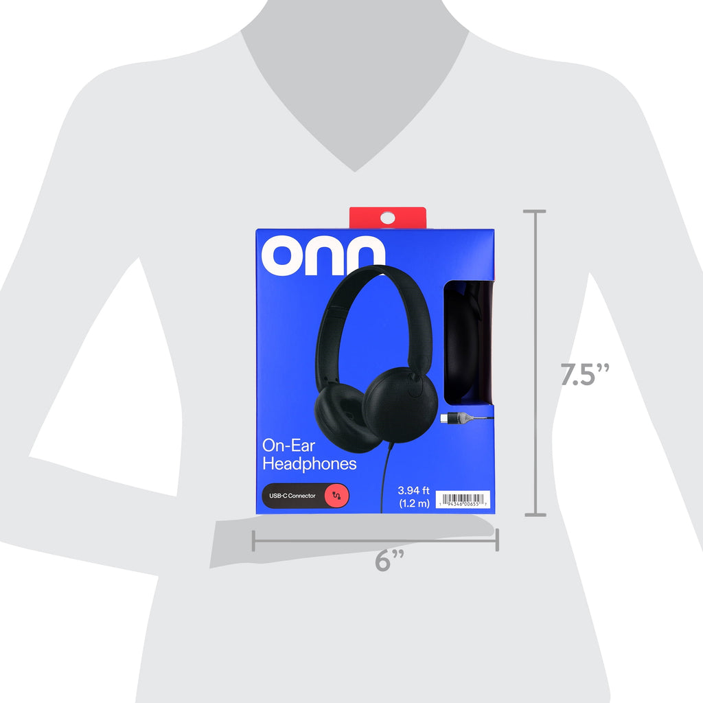 onn On-Ear USB-C Headphones, Black