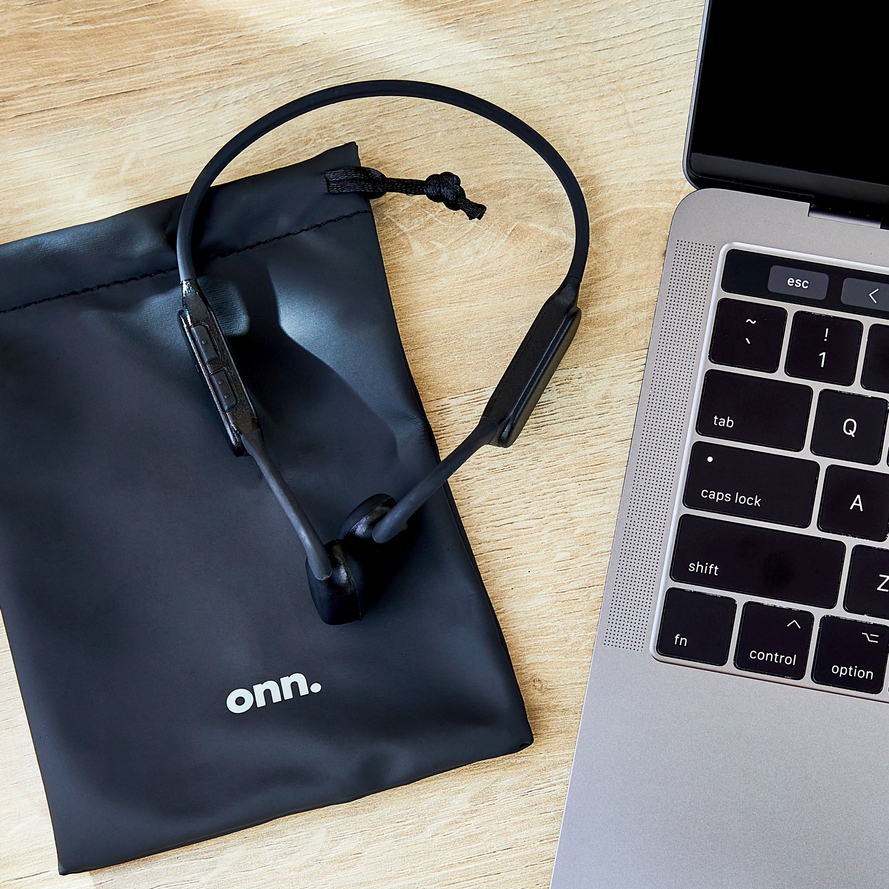 onn Black Wireless Bone Conduction Headphones with Pouch