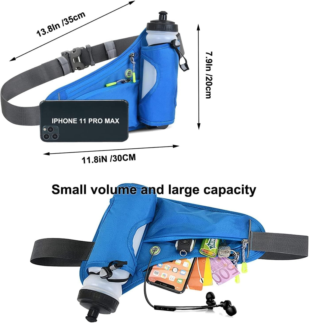 Running Belt Hydration Waist Pack with Water Bottle Holder for Men&Women Outdoor Sports (Black)