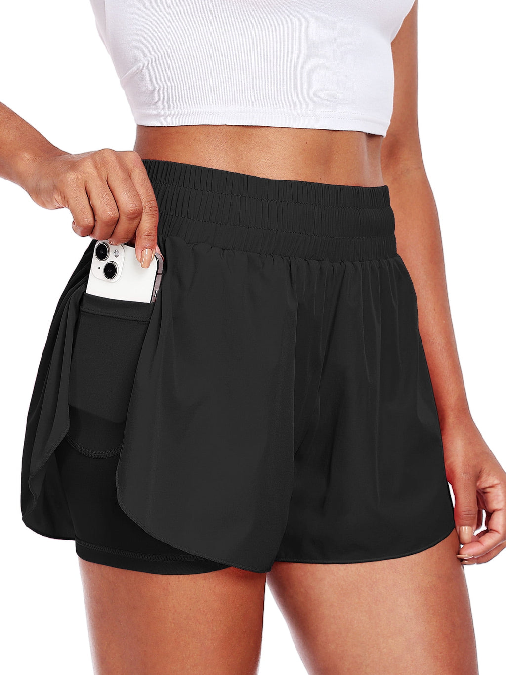 NELEUS Womens 2 in 1 Workout Yoga Shorts for Athletic Gym Running Casual Summer Short with Pocket,Navy Blue,US Size L